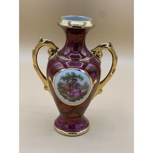 Imperial Limoges Porcelain Vase Corting Couple Fragonard Pink Gold France